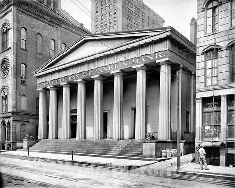 Cincinnati Historic Black & White Photo, Lafayette and Franklin Banks on Third Street, c1903 -