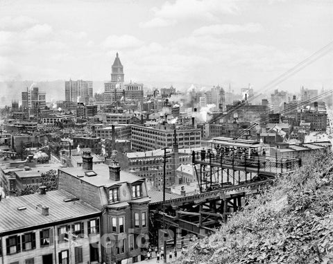 Cincinnati Historic Black & White Photo, The View from Mount Adams, c1915 -