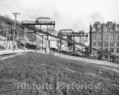 Historic Black & White Photo - Cincinnati, Ohio - The Bellevue Incline, c1907 -