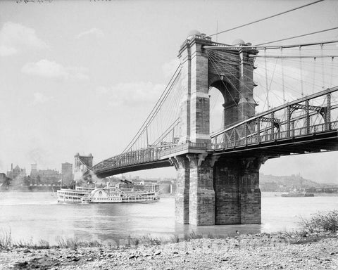 Historic Black & White Photo - Cincinnati, Ohio - The Suspension Bridge c1907, c1907 -