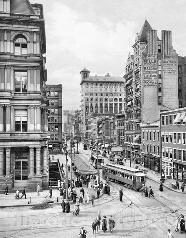 Historic Black & White Photo - Cincinnati, Ohio - Streetcars on Main Street, c1915 -