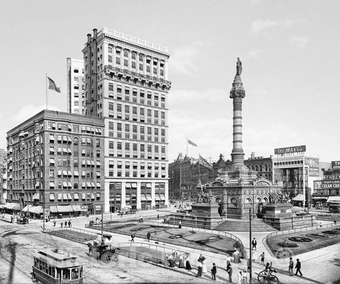 Cleveland Historic Black & White Photo, City Square, c1900 -
