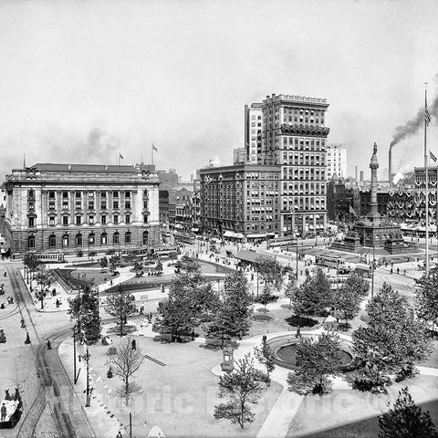 Cleveland Historic Black & White Photo, The Public Square, c1907 -