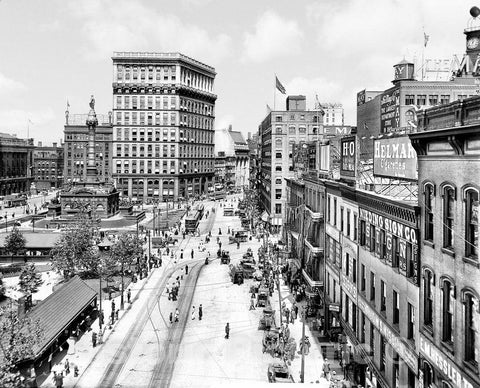 Cleveland Historic Black & White Photo, The Gateway to Euclid Avenue, c1907 -