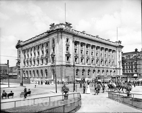 Cleveland Historic Black & White Photo, The Old Federal Building and Post Office, c1904 -