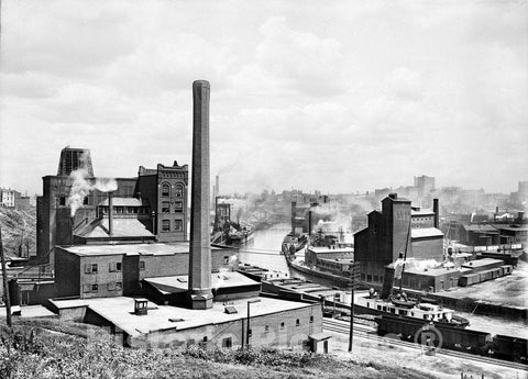 Cleveland Historic Black & White Photo, Industry Along the River, c1907 -