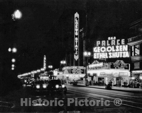Historic Black & White Photo - Cleveland, Ohio - Playhouse Square at Night, c1940 -