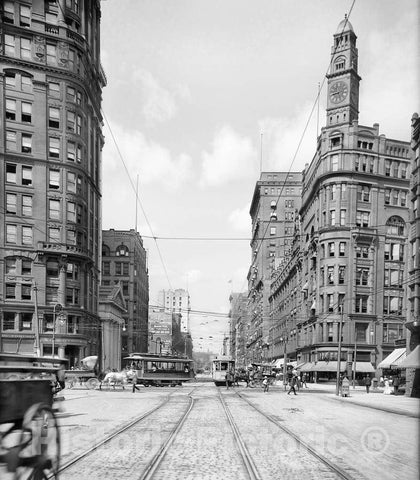 Historic Black & White Photo - Cleveland, Ohio - Downtown Euclid Avenue, c1905 -