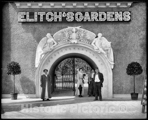 Denver Historic Black & White Photo, The Entrance to Elitch's Gardens, W. 38th Street, c1909 -