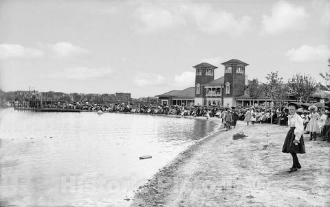 Denver Historic Black & White Photo, Outside the Pavilion on Ferril Lake, City Park, c1900 -