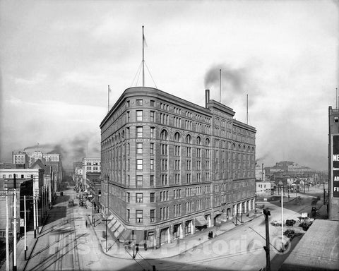 Denver Historic Black & White Photo, The Brown Palace Hotel at Broadway & 17th Streets, c1910 -