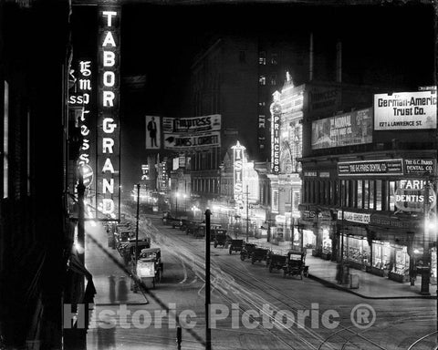 Historic Pictroic - Historic Black & White Photo - Denver, Colorado - Curtis Street's Theater Row, c1913 -