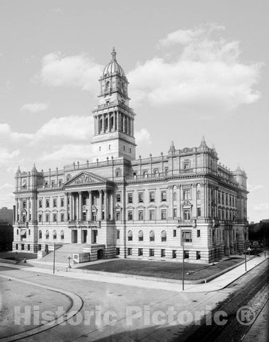 Detroit Historic Black & White Photo, Wayne County Building, c1920 -