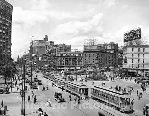 Detroit Historic Black & White Photo, Looking up Woodward Avenue in Campus Martius, c1915 -