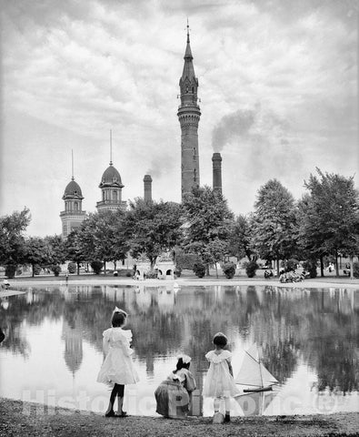 Detroit Historic Black & White Photo, Water Works Park, c1905 -
