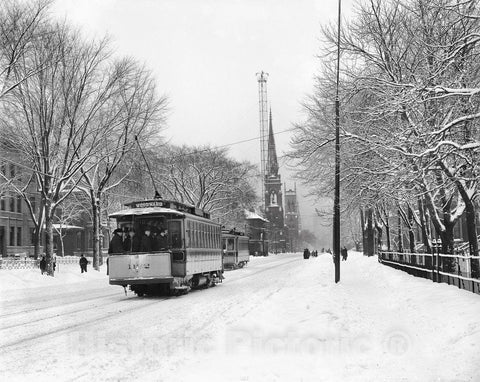 Detroit Historic Black & White Photo, Woodward Avenue in Winter, c1904 -