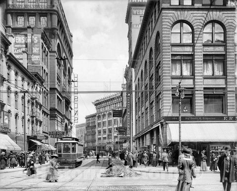 Detroit Historic Black & White Photo, Gratiot & Woodward Avenues, c1904 -