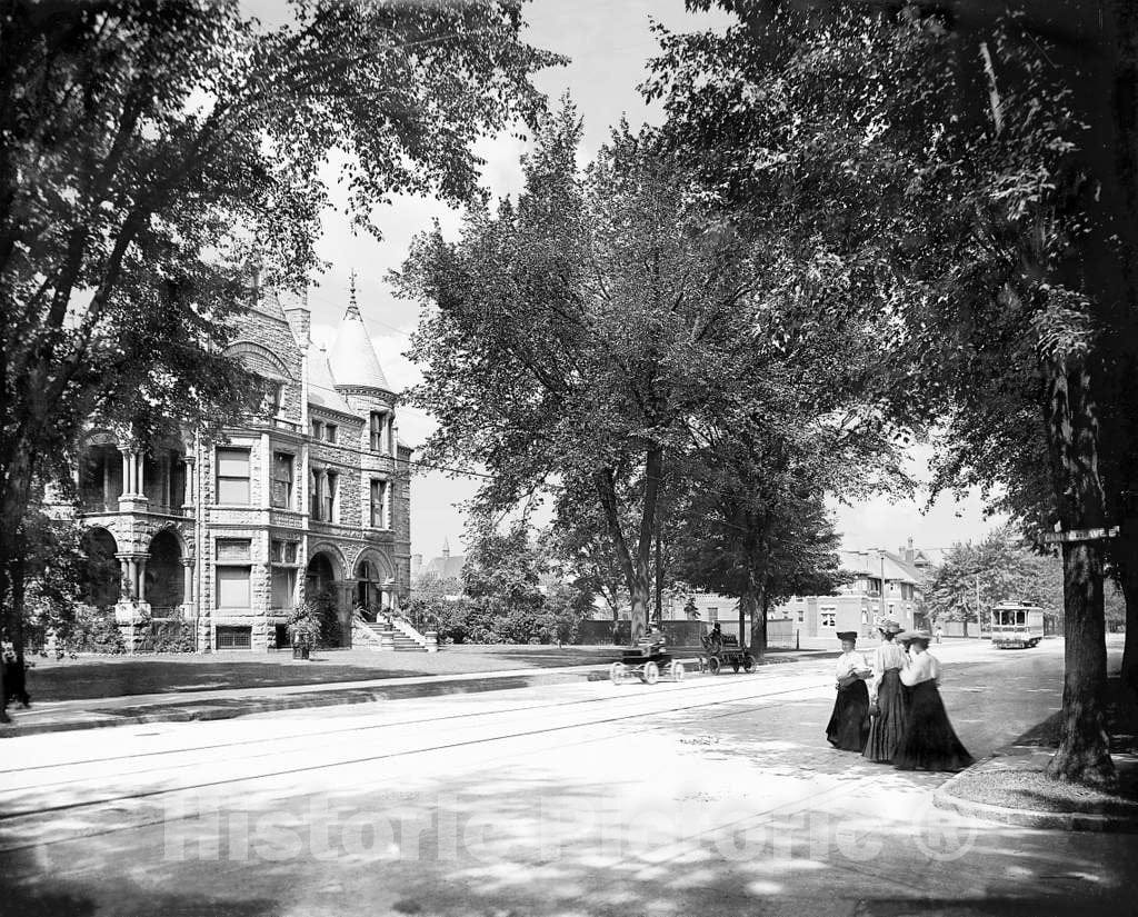 Historic Black & White Photo - Detroit, Michigan - Woodward Avenue at the Detroit Athletic Club, c1905 -