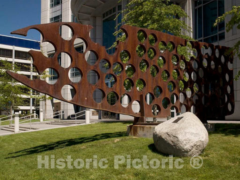 Photo - Sculpture Perforated Object at Virginia Street Entrance of Bruce R. Thompson U.S. Courthouse, Reno, Nevada- Fine Art Photo Reporduction
