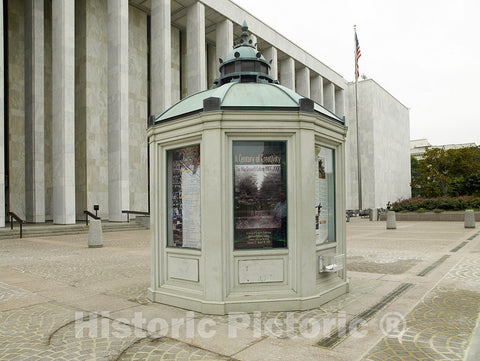 Photo - Exterior view. Information kiosk shaped like the cupola of the Jefferson Building. Library of Congress James Madison Building, Washington, D.C.]