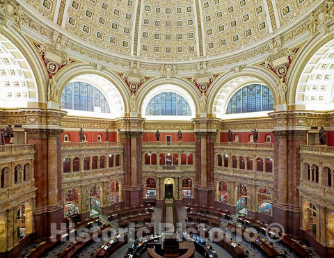 Photo - Main Reading Room. View from Above Showing Researcher desks. - Fine Art Photo Reporduction