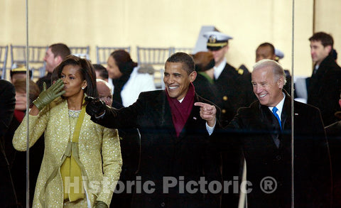 Photo - 2009 Inaugural Parade. Michelle and Barack Obama Join Joe Biden Watch The Parade from The Viewing Stand in Front of The White House, Washington, D.C.