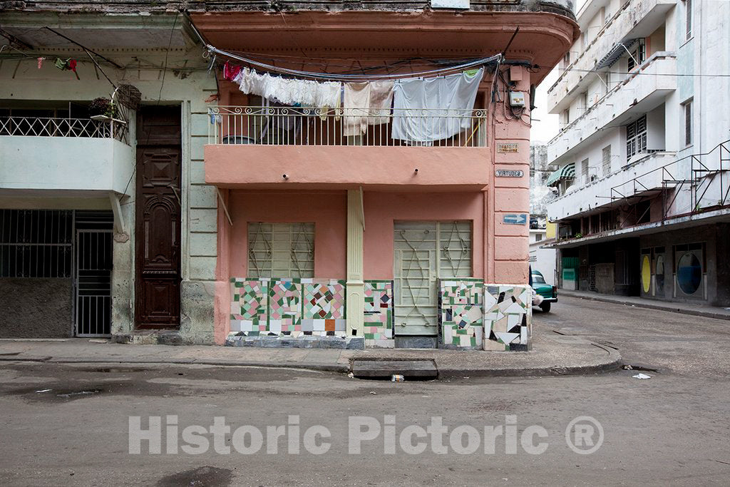 Photo - Clothes Hang Out on Virtudes Street in Old Havana, Cuba- Fine Art Photo Reporduction
