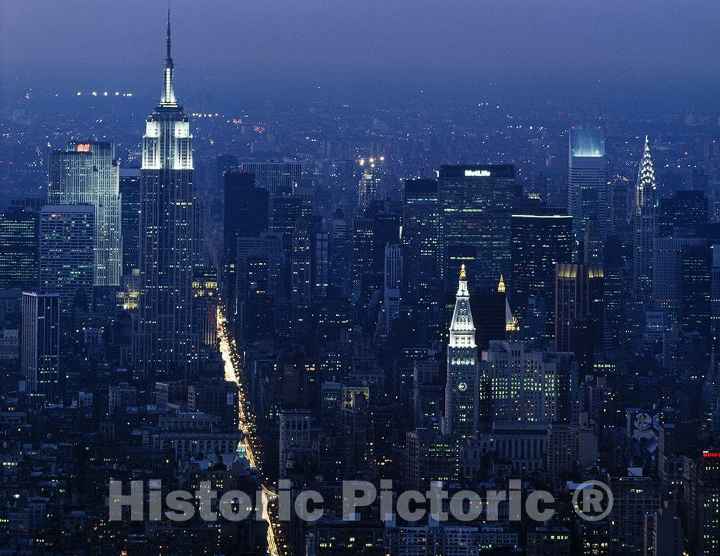 New York, NY Photo - Empire State Building at Night. View from The World Trade Center During The 1980s, New York, New York