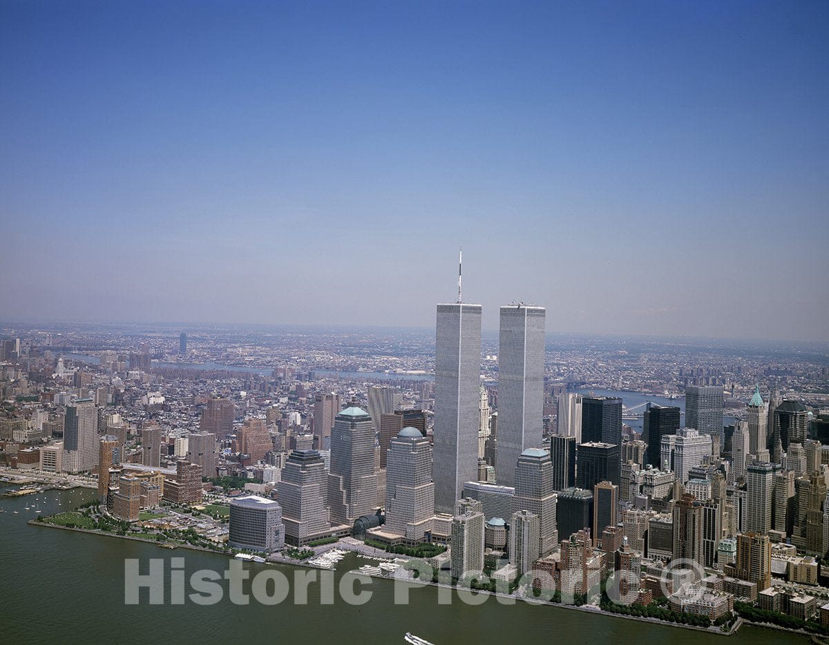 New York, NY Photo - Aerial View of New York City, in which The World Trade Center Twin Towers is Prominent-