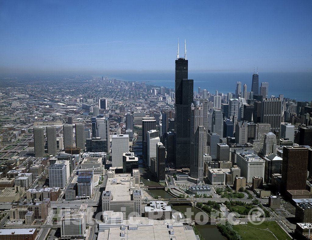 Chicago, IL Photo - Aerial View of Chicago, Illinois Featuring Willis Tower, Known as Sears Tower When This Photo was Taken in The 1990s