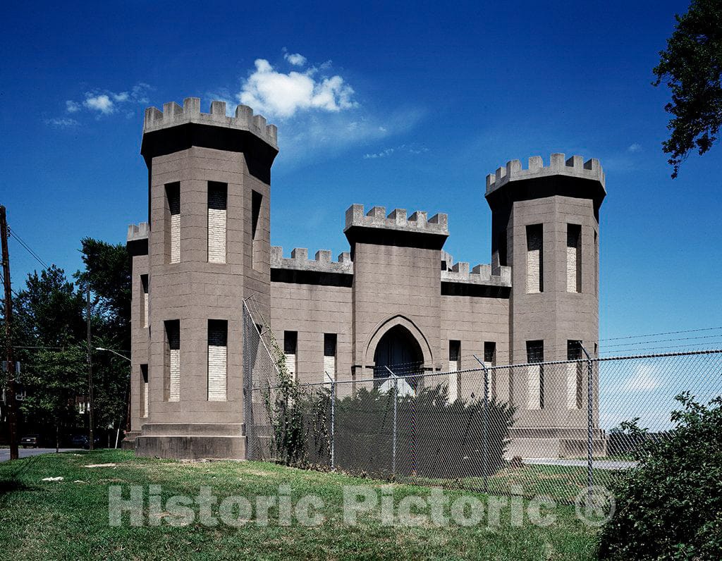 Photo- Castle Gatehouse and pumphouse of the Georgetown Reservoir, part of the Aqueduct system that sends water through a four-mile-long tunnel into the heart of the city. Washington