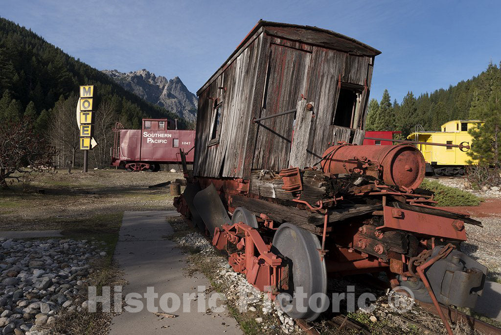 Dunsmuir, CA Photo an Extremely Old Train car at Rail Road Park, an