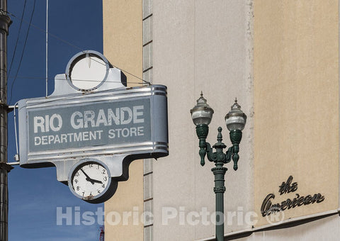 El Paso, TX Photo - Former Advertising Sign and Street Clock of a onetime Department Store in El Paso, Texas