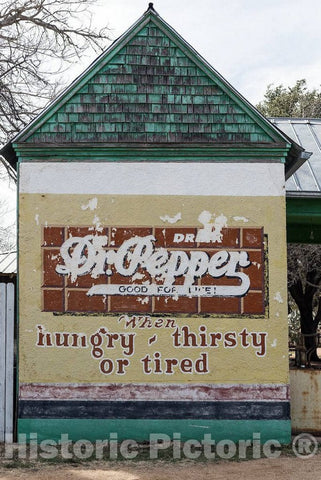 Photo- What's Left of an Old Dr. Pepper Beverage Advertising Sign on The Wall of a Vintage Gas Station at The Buffalo Gap Historic Village in The unincorporated Taylor County 1