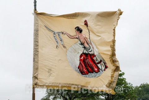 Photo- A Replica of a Most Unusual Battle Flag Carried by The Texan Army at The Battle of San Jacinto, seen at The Annual Battle of San Jacinto Festival and Battle Reenactment