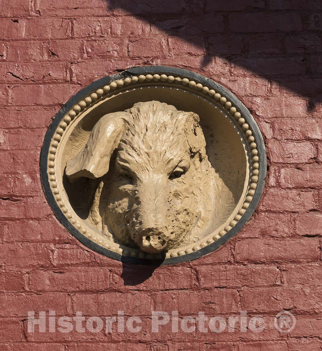 Wheeling, WV -Photo - Pig's-Head Detail on an Outside Wall of Centre Market in Wheeling