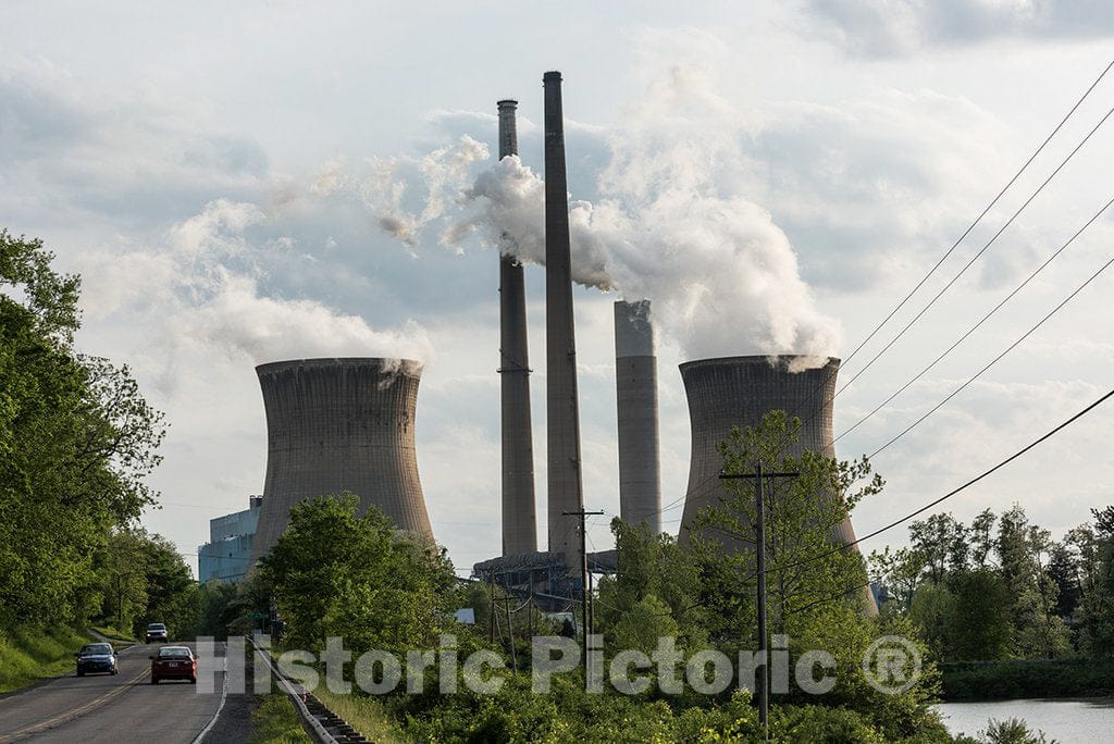 Photo - Jar-Shaped Cooling Towers and smokestacks at a Chemical Plant Along The Ohio River, Near Belmont in Pleasants County- Fine Art Photo Reporduction