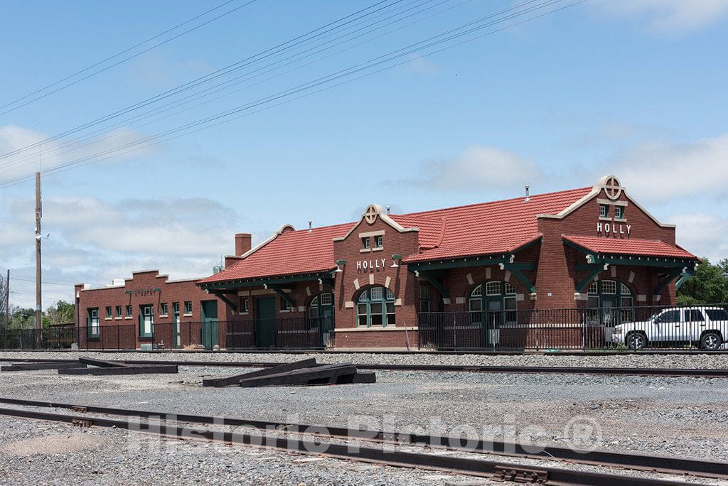 Photograph- The former Santa Fe Railroad station in the town of Holly, near the Kansas line in Prowers County, Colorado. At the time of this writing in 2015, it was serving as the town hall