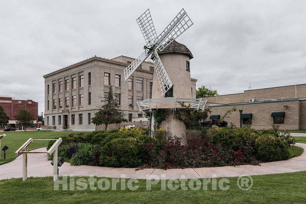 Photo - The Little Dutch Windmill That Steals The Show in Front of The Prowers County Courthouse in Lamar, The County seat of Prowers County- Fine Art Photo Reporduction