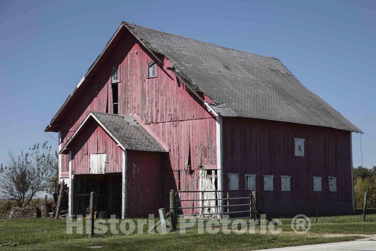 Photo - Red barns are Quite Common Across The United States Like This barn Near Maplewood in Hendricks County, Indiana, That has Faded to Pink- Fine Art Photo Reporduction