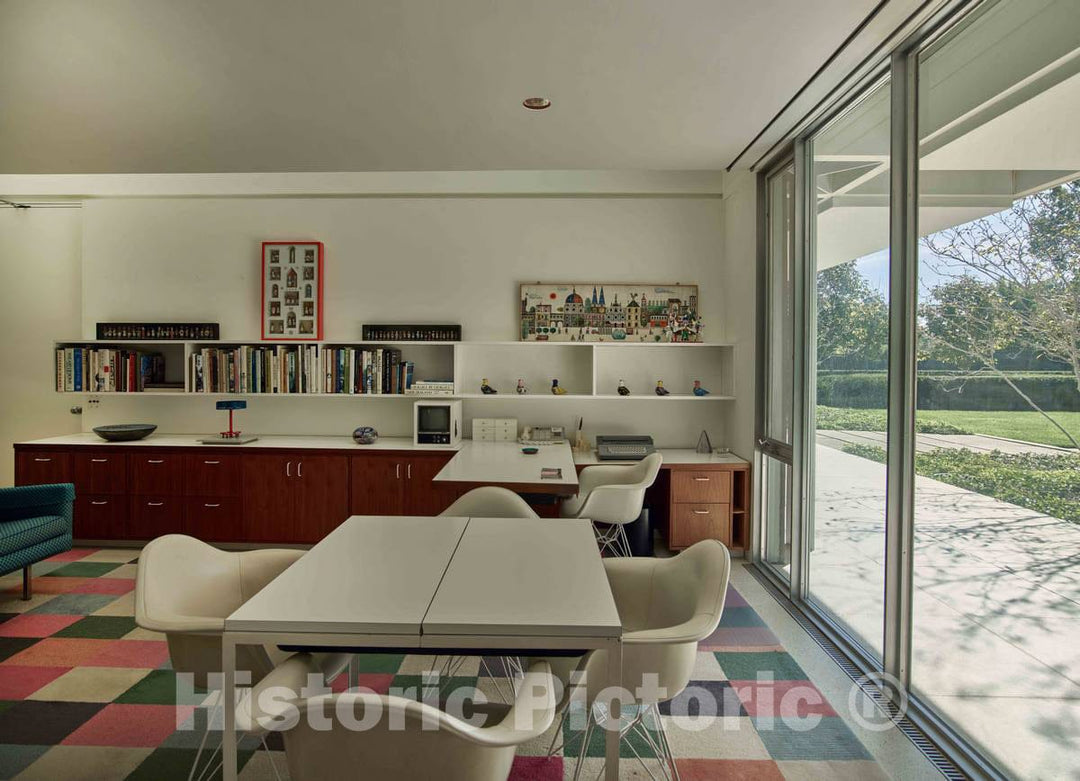 Photo- Family Office Area at The Miller House, considered a Modern-architecure gem Designed by Finnish-American Architect Eero Saarinen and Completed in 1957 in Columbus