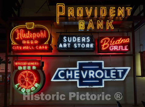 Photo- Brightly glowing neon signs are some of the hundreds of advertising signs, placards 2 Fine Art Photo Reproduction