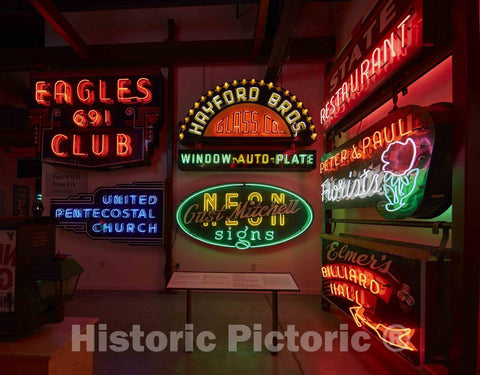 Photo- Brightly glowing neon signs are some of the hundreds of advertising signs, placards 3 Fine Art Photo Reproduction