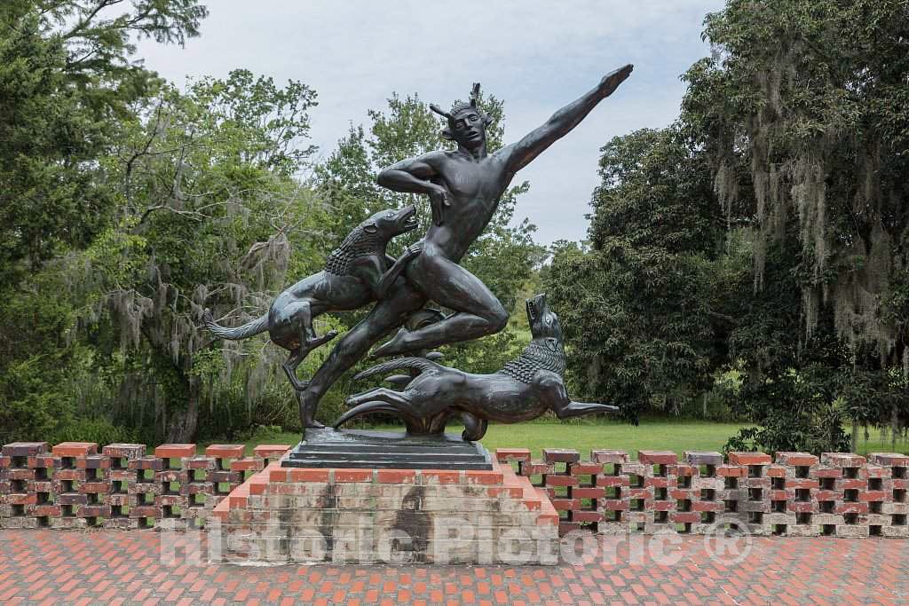 Photo - Paul Howard Manship's 1924 gilt-bronze"Actaeon" sculpture at Brookgreen Gardens, a vast complex of sculpture gardens, ecosystem trails- Fine Art Photo Reporduction