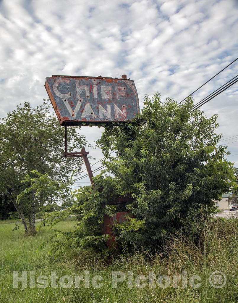 Photo - This old, rusted, unilluminated sign is all that remains of the old Chief Inn in Chatsworth, Georgia- Fine Art Photo Reporduction