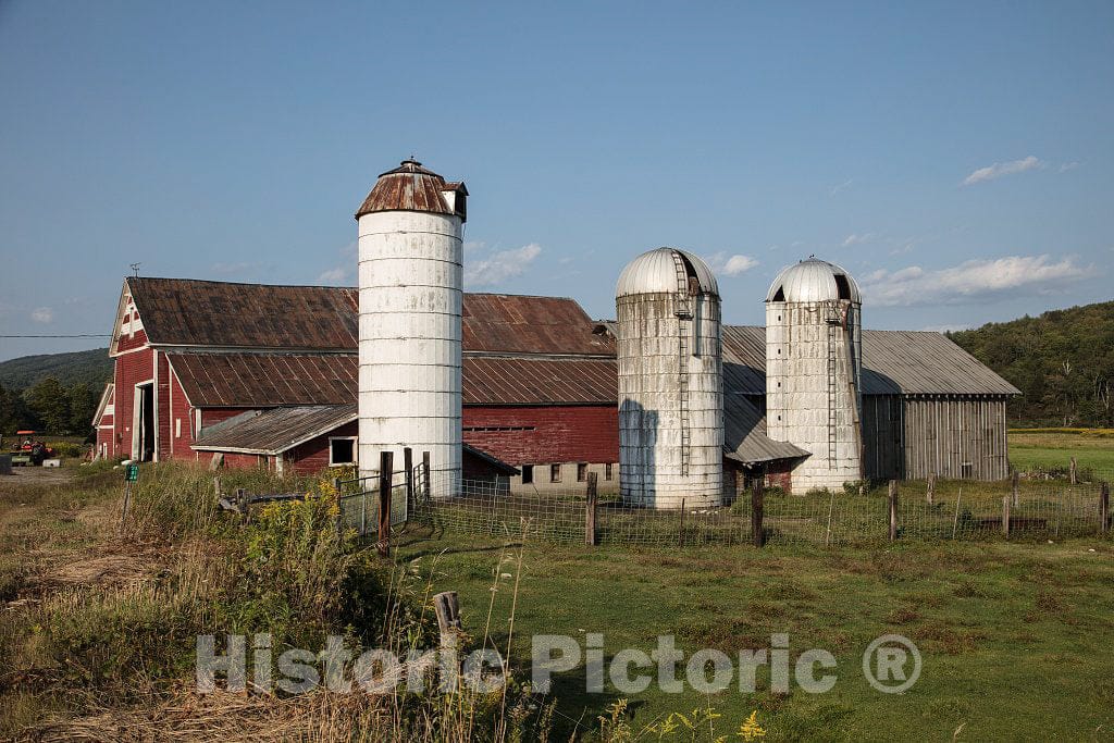 Photo - Large barn That, in Effect, Includes an add-on Annex and Features Three Separate silos Near Chester, Vermont- Fine Art Photo Reporduction