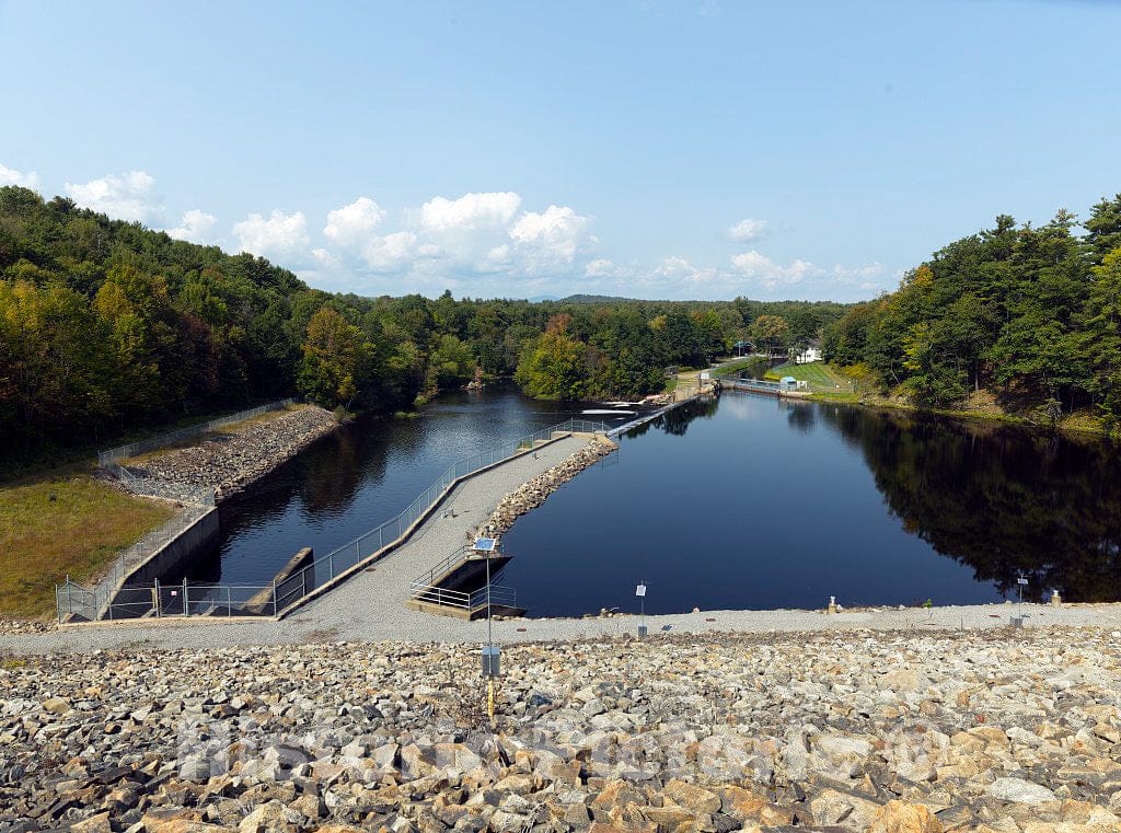 Photograph- View of the Hopkinton-Everett Reservoir from the Hopkinton Dam, near Hopkinton, New Hampshire. Nearly 20 miles of hiking trails wind along and through the woods near the reservoir