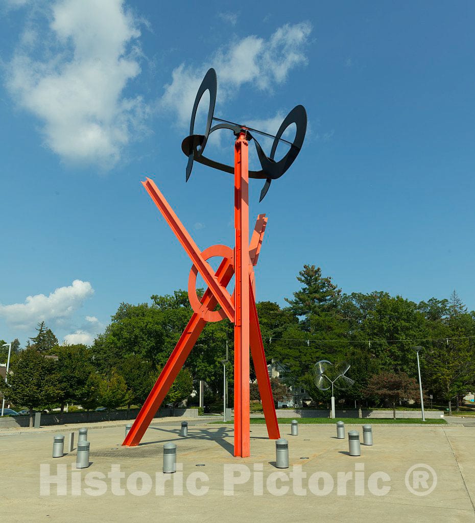Photo- Mark di Suvero's Vibrant Steel Sculpture,Origins, was Installed as The centepiece of The Currier Museum of Art's New Entrance Court in Manchester, New Hampshire, in 2004