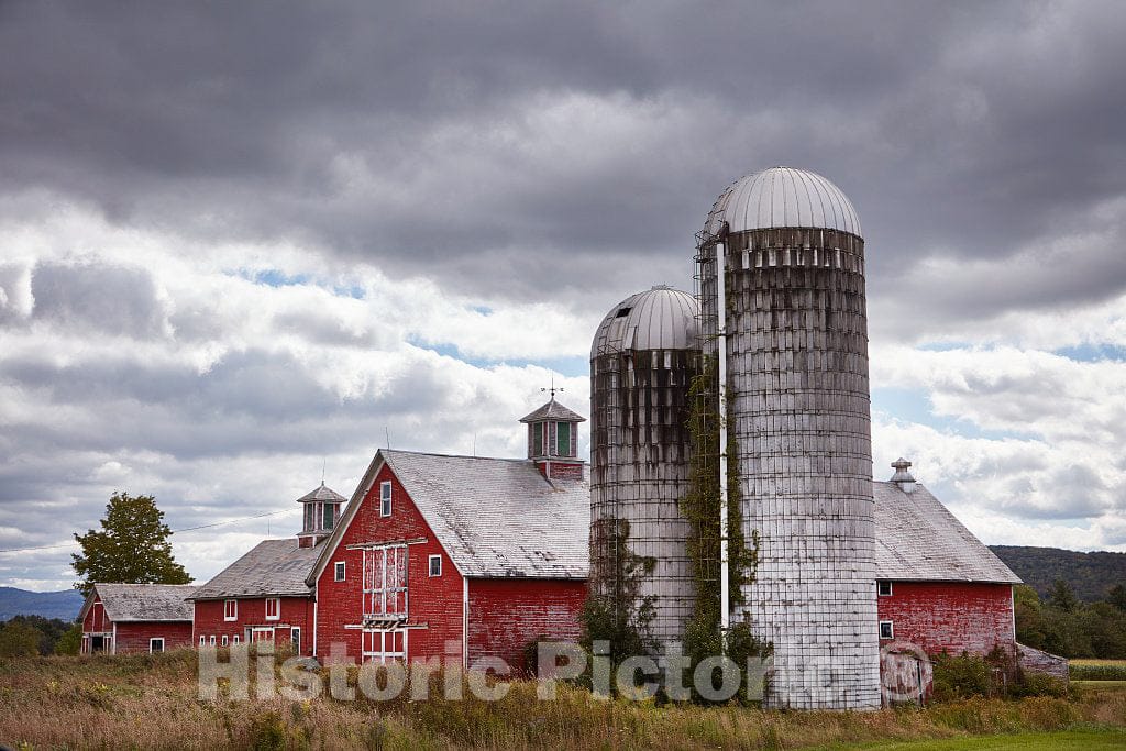 Photo - Barn with Two silos Near Fairfax, Vermont- Fine Art Photo Reporduction