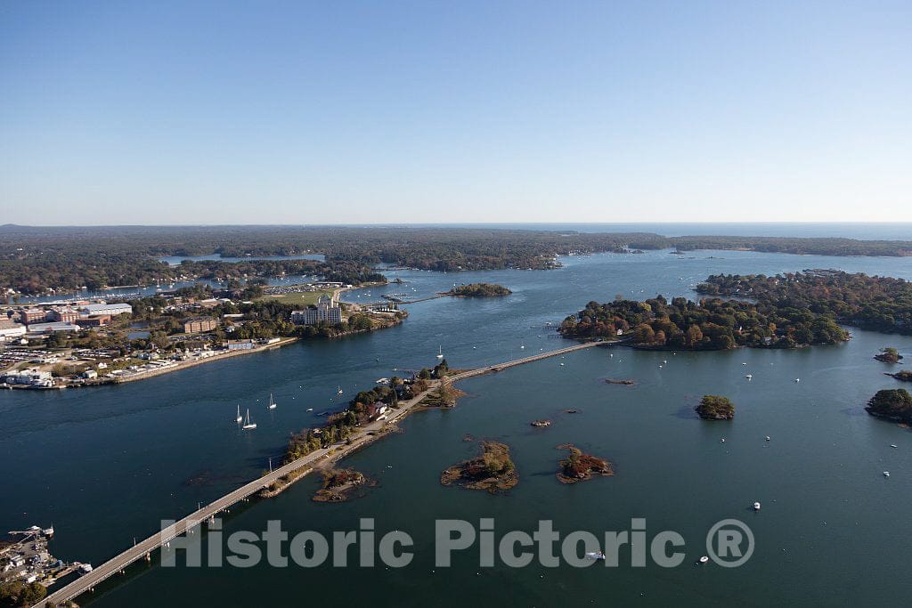 Photograph - an October 2017 Aerial View of The Small Bridge Connecting The Historic Seaport of Portsmouth, New Hampshire, The Largest City Along The Shortest Coastline (18 Miles) of Any U.S 2